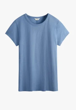 hush Tops & T-Shirts|Slim Fit Slub Cotton Crew Neck T-Shirt Denim Blue