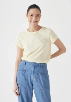 hush Tops & T-Shirts|Slim Fit Slub Cotton Crew Neck T-Shirt Butter Lemon