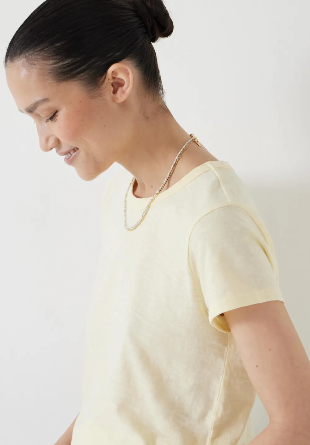 hush Tops & T-Shirts|Slim Fit Slub Cotton Crew Neck T-Shirt Butter Lemon