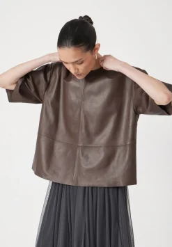hush Tops & T-Shirts|Soft Leather T-shirt Brown