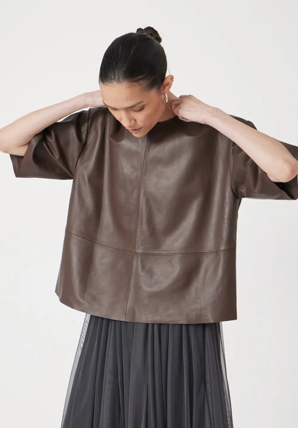 hush Tops & T-Shirts|Soft Leather T-shirt Brown