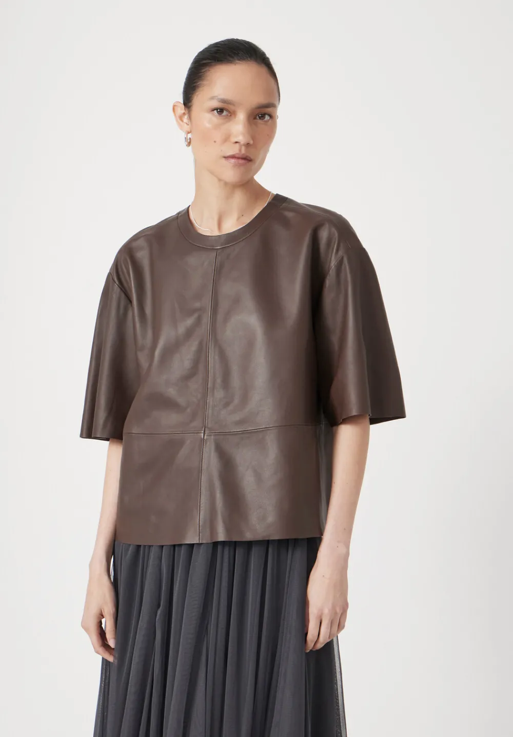 hush Tops & T-Shirts|Soft Leather T-shirt Brown