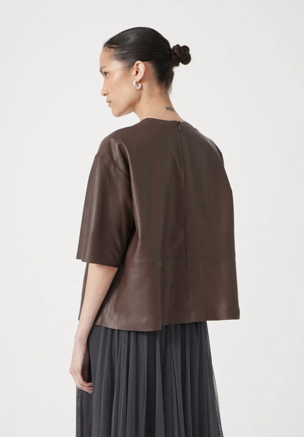 hush Tops & T-Shirts|Soft Leather T-shirt Brown