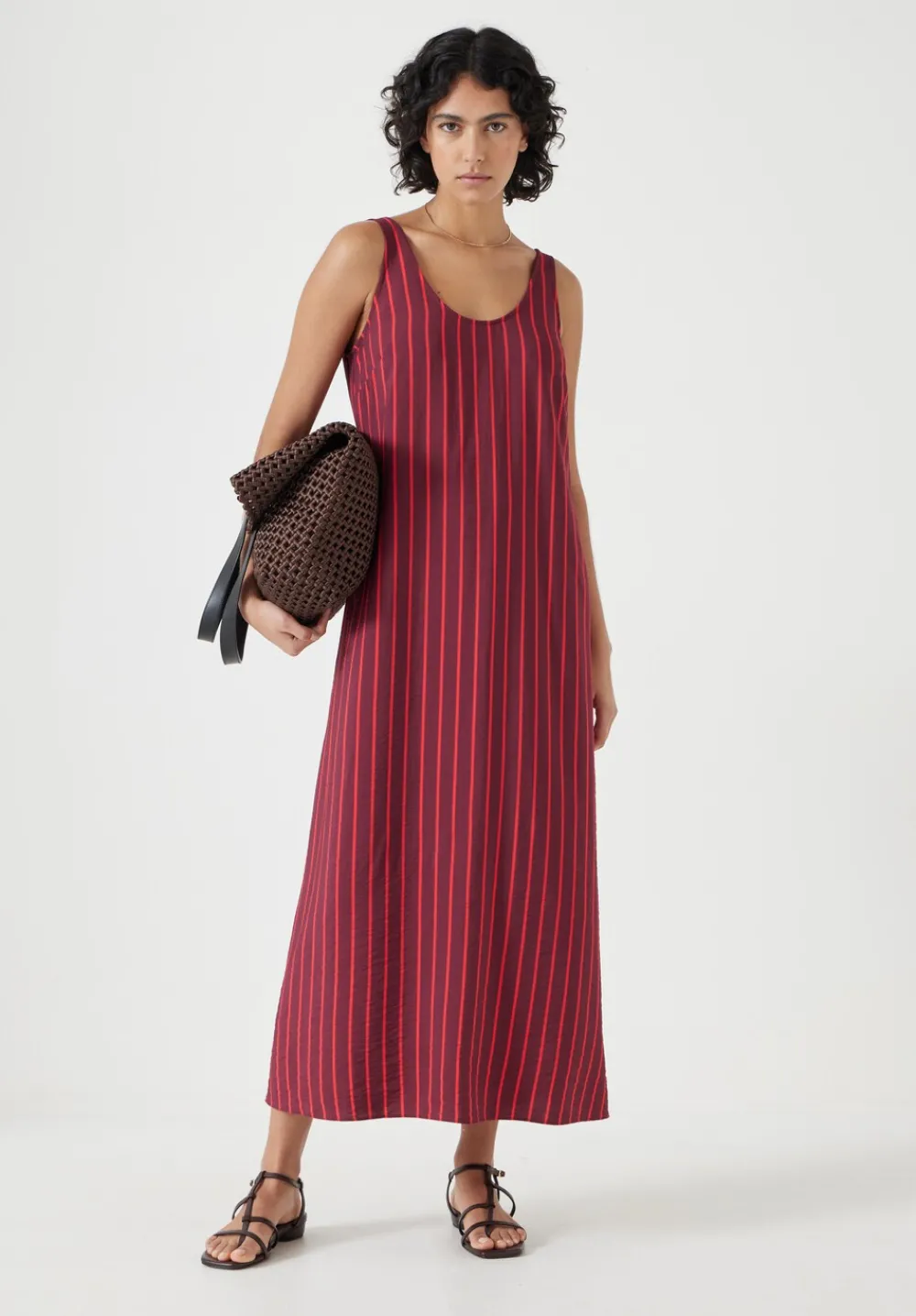hush Dresses|Sophie Air Flow Scoop Neck Maxi Dress Maroon & Red Stripe