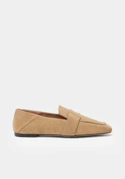 hush Flats|Sora Square-Toe Suede Loafers Beige