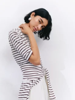 hush Tops & T-Shirts|Sora Striped Relaxed T-Shirt Off White / Raisin Brown