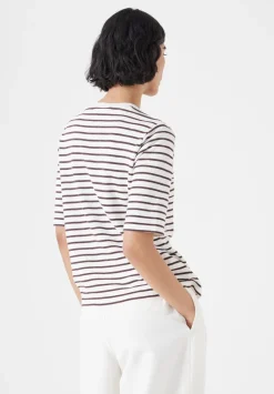 hush Tops & T-Shirts|Sora Striped Relaxed T-Shirt Off White / Raisin Brown