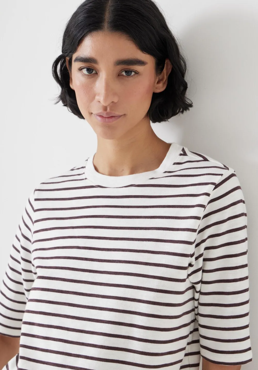 hush Tops & T-Shirts|Sora Striped Relaxed T-Shirt Off White / Raisin Brown