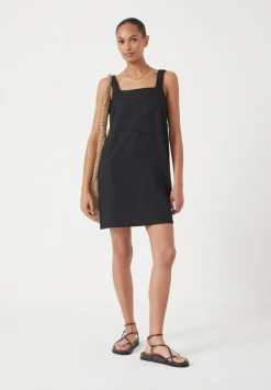 hush Dresses|Square Neck Linen Blend Mini Dress Washed Black