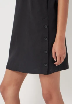 hush Dresses|Square Neck Linen Blend Mini Dress Washed Black