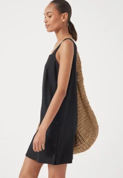 hush Dresses|Square Neck Linen Blend Mini Dress Washed Black