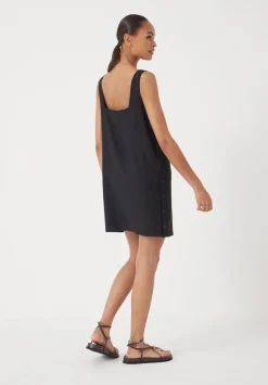 hush Dresses|Square Neck Linen Blend Mini Dress Washed Black