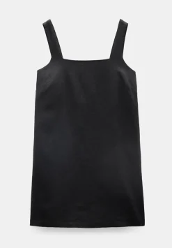 hush Dresses|Square Neck Linen Blend Mini Dress Washed Black