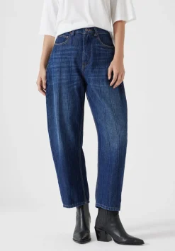 hush Jeans|Stripe Barrel Leg Jeans Dark Blue Wash