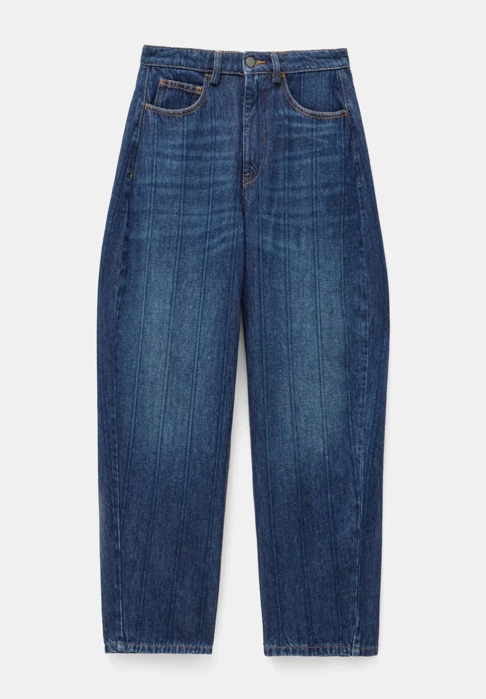 hush Jeans|Stripe Barrel Leg Jeans Dark Blue Wash