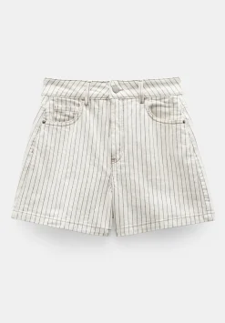 hush Shorts|Stripe Denim Shorts Ecru Black Stripe