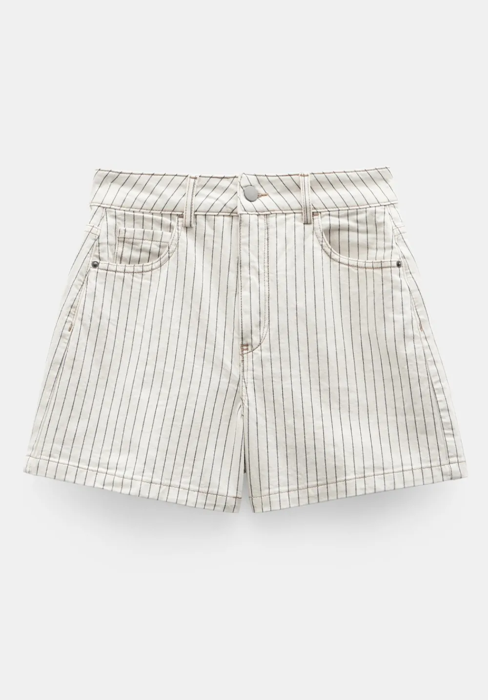 hush Shorts|Stripe Denim Shorts Ecru Black Stripe