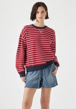 hush Sweatshirts & Hoodies|Stripe Sweatshirt Off White / Bright Red