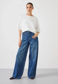 hush Jeans|Stripe Wide Leg Jean Mid Blue Authentic