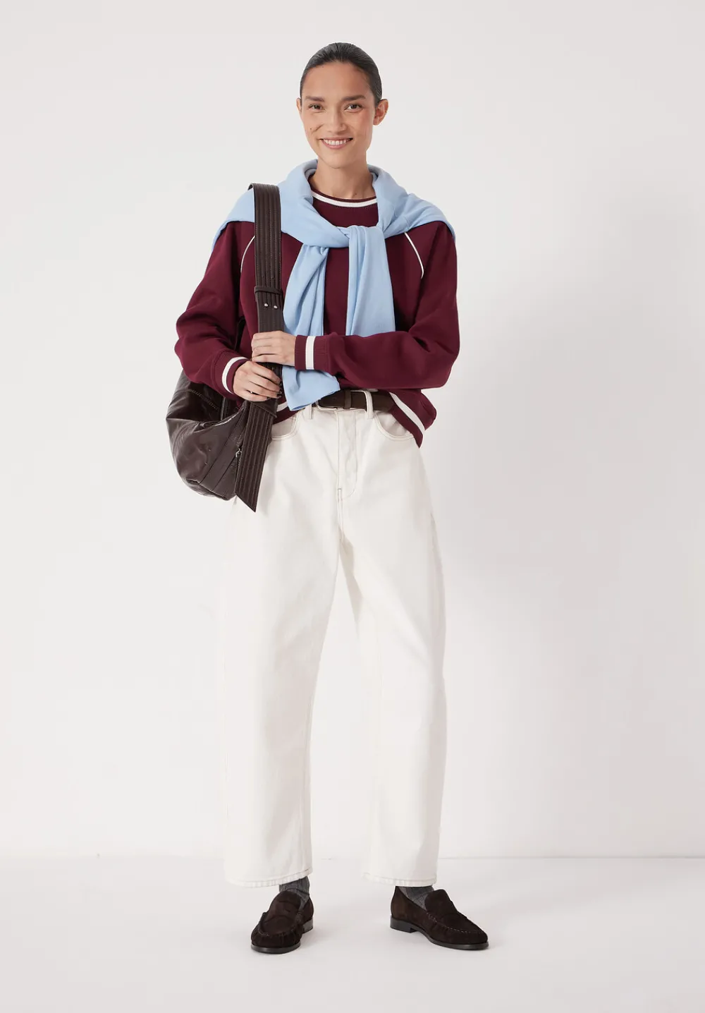 hush Sweatshirts & Hoodies|Striped Rib Raglan Sweatshirt Wine Red
