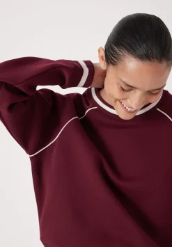 hush Sweatshirts & Hoodies|Striped Rib Raglan Sweatshirt Wine Red