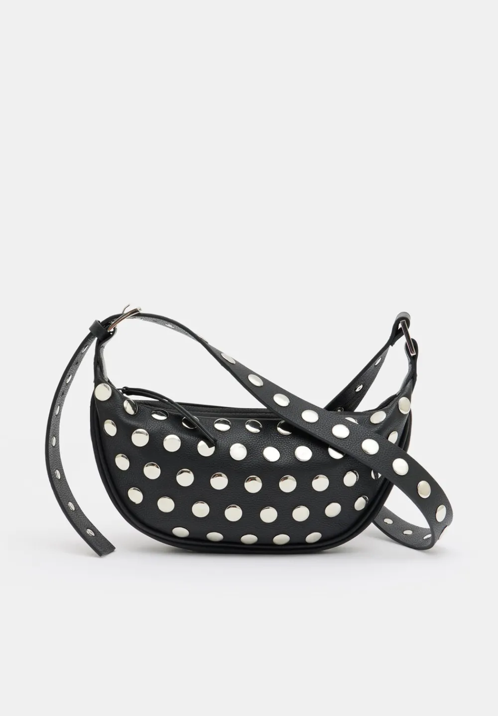 hush Bags|Studded Rory Crescent Leather Crossbody Bag Black