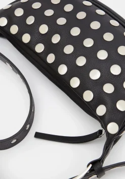 hush Bags|Studded Rory Crescent Leather Crossbody Bag Black
