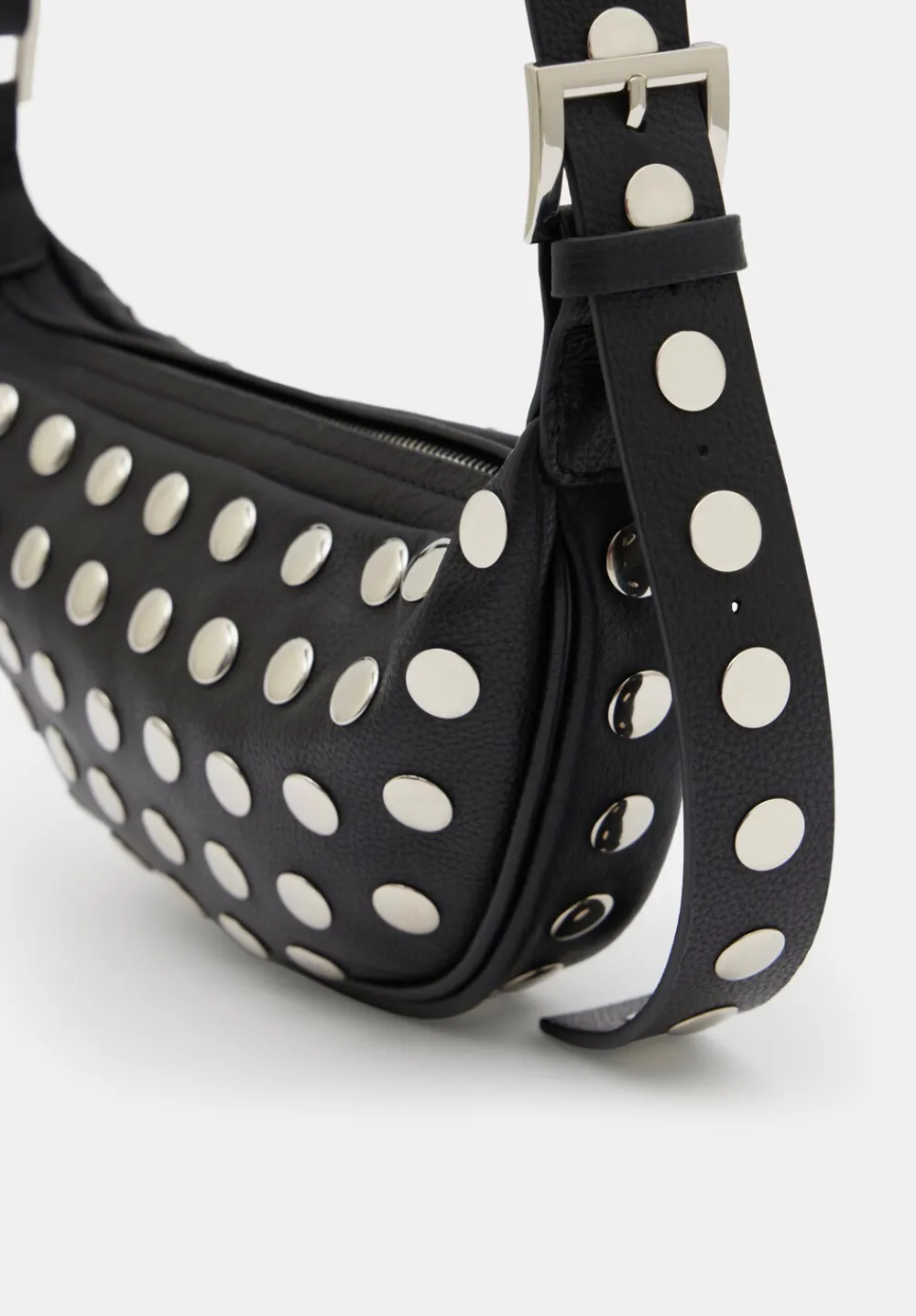 hush Bags|Studded Rory Crescent Leather Crossbody Bag Black