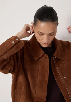 hush Jackets & Coats|Suede Bomber Jacket Toffee Brown