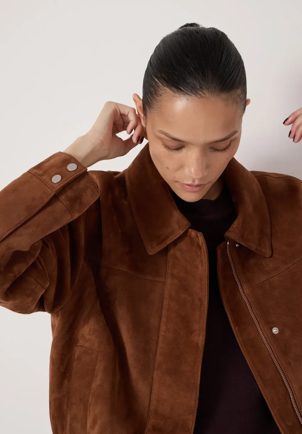 hush Jackets & Coats|Suede Bomber Jacket Toffee Brown