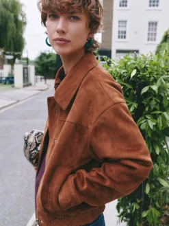 hush Jackets & Coats|Suede Bomber Jacket Toffee Brown