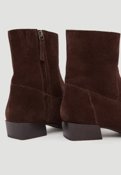 hush Heels|Boots|Suede Square-Toe Boots Dark Brown