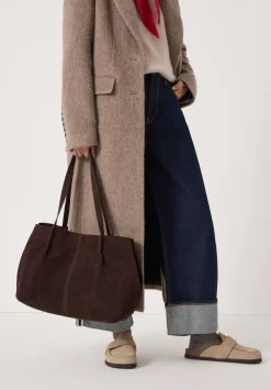 hush Bags|Suede Wing Tote Bag Dark Brown