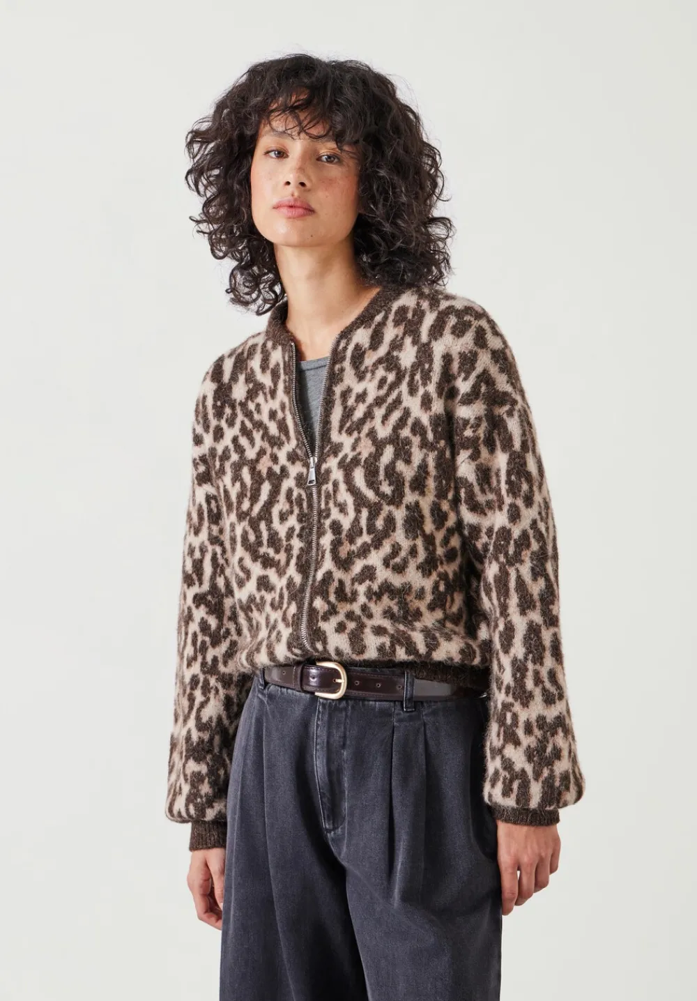 hush Jumpers & Cardigans|Susie Brushed Animal Bomber Jacket Chocolate Brown Mix