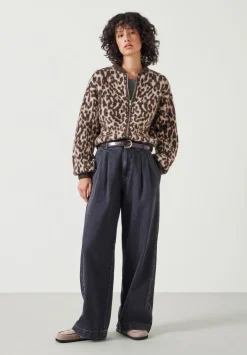 hush Jumpers & Cardigans|Susie Brushed Animal Bomber Jacket Chocolate Brown Mix