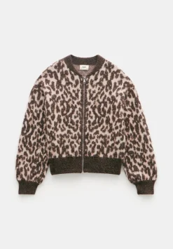 hush Jumpers & Cardigans|Susie Brushed Animal Bomber Jacket Chocolate Brown Mix