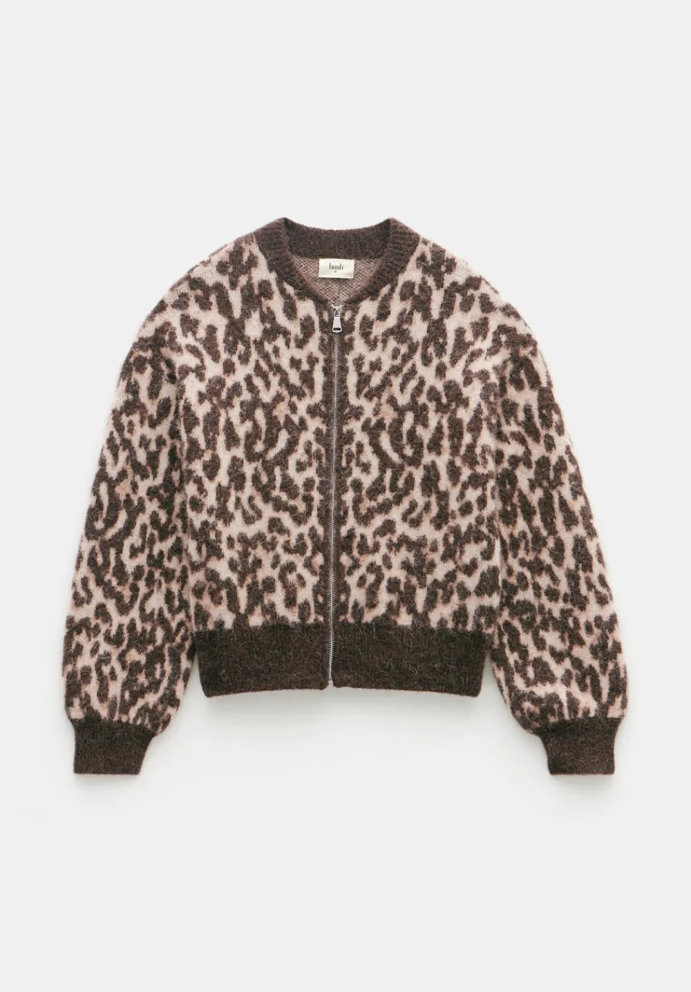 hush Jumpers & Cardigans|Susie Brushed Animal Bomber Jacket Chocolate Brown Mix