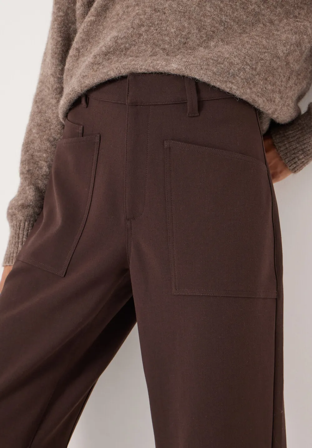 hush Trousers|Tailored Cordi Barrel Leg Trousers Dark Brown