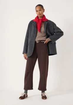 hush Trousers|Tailored Cordi Barrel Leg Trousers Dark Brown