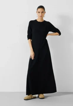 hush Dresses|Talen Long Sleeved Knitted Maxi Dress Black