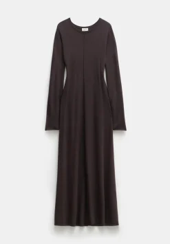hush Dresses|Talen Long Sleeved Knitted Maxi Dress Chocolate brown