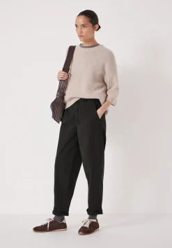 hush Trousers|Tapered Leg Casual Trousers Washed Black