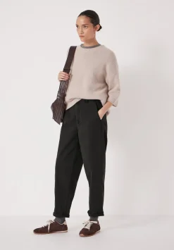 hush Trousers|Tapered Leg Casual Trousers Washed Black