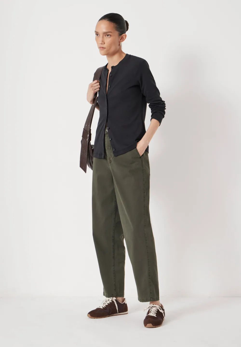 hush Trousers|Tapered Leg Casual Trousers Grey Green