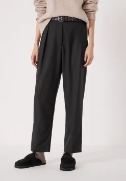 hush Trousers|Tapered Leg Wool Blend Trousers Black