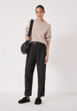 hush Trousers|Tapered Leg Wool Blend Trousers Black