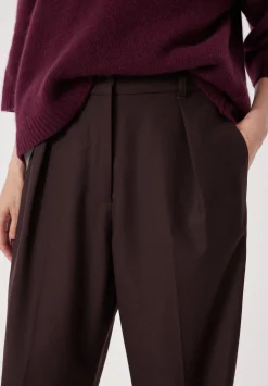 hush Trousers|Tapered Leg Wool Blend Trousers Burgundy Purple