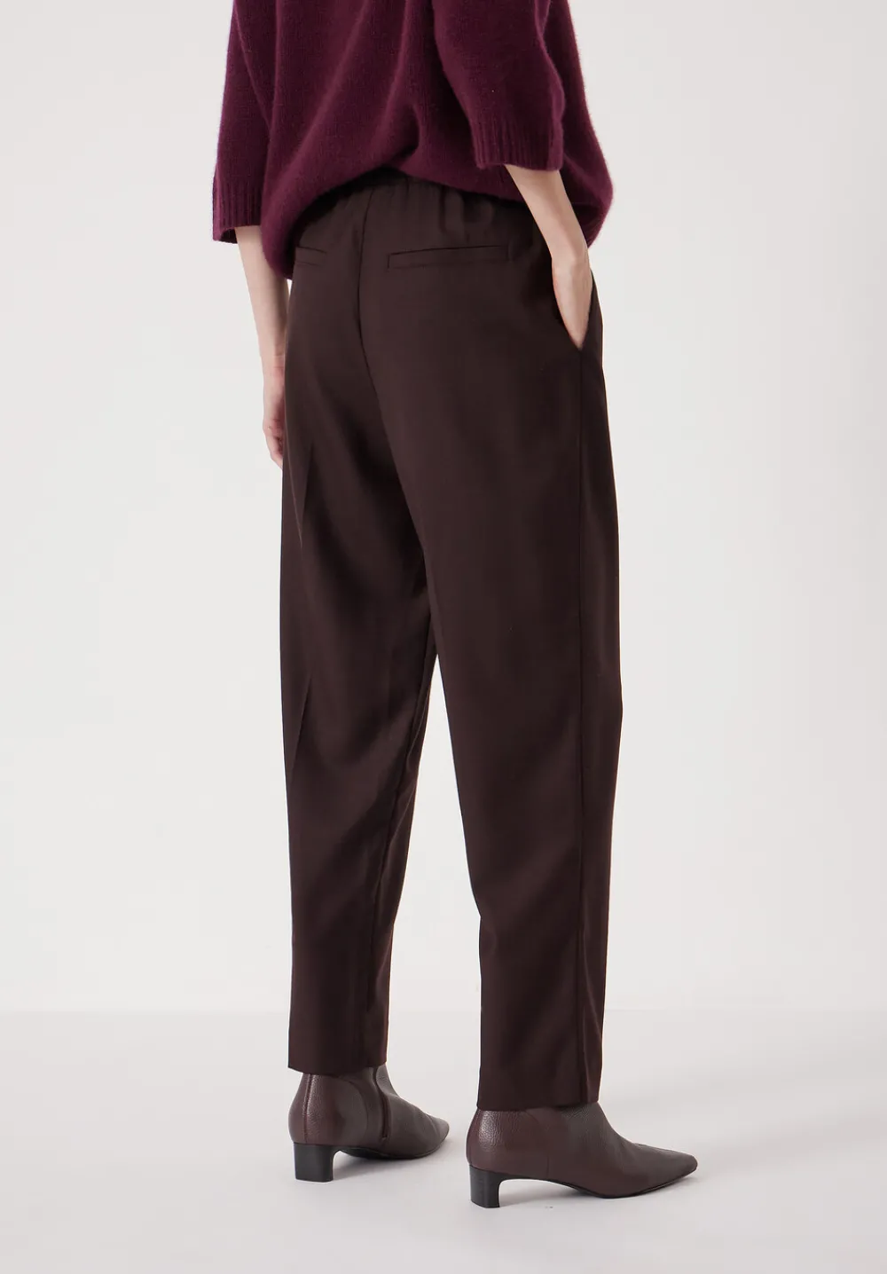 hush Trousers|Tapered Leg Wool Blend Trousers Burgundy Purple