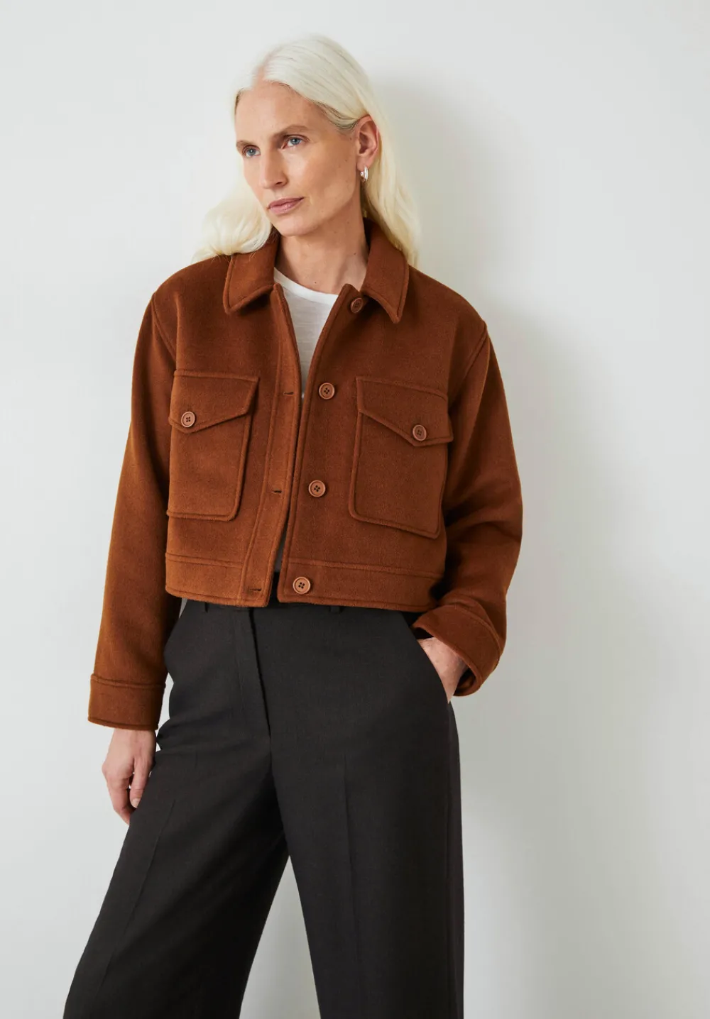 hush Jackets & Coats|Taylah Relaxed Cropped Wool Jacket Ginger