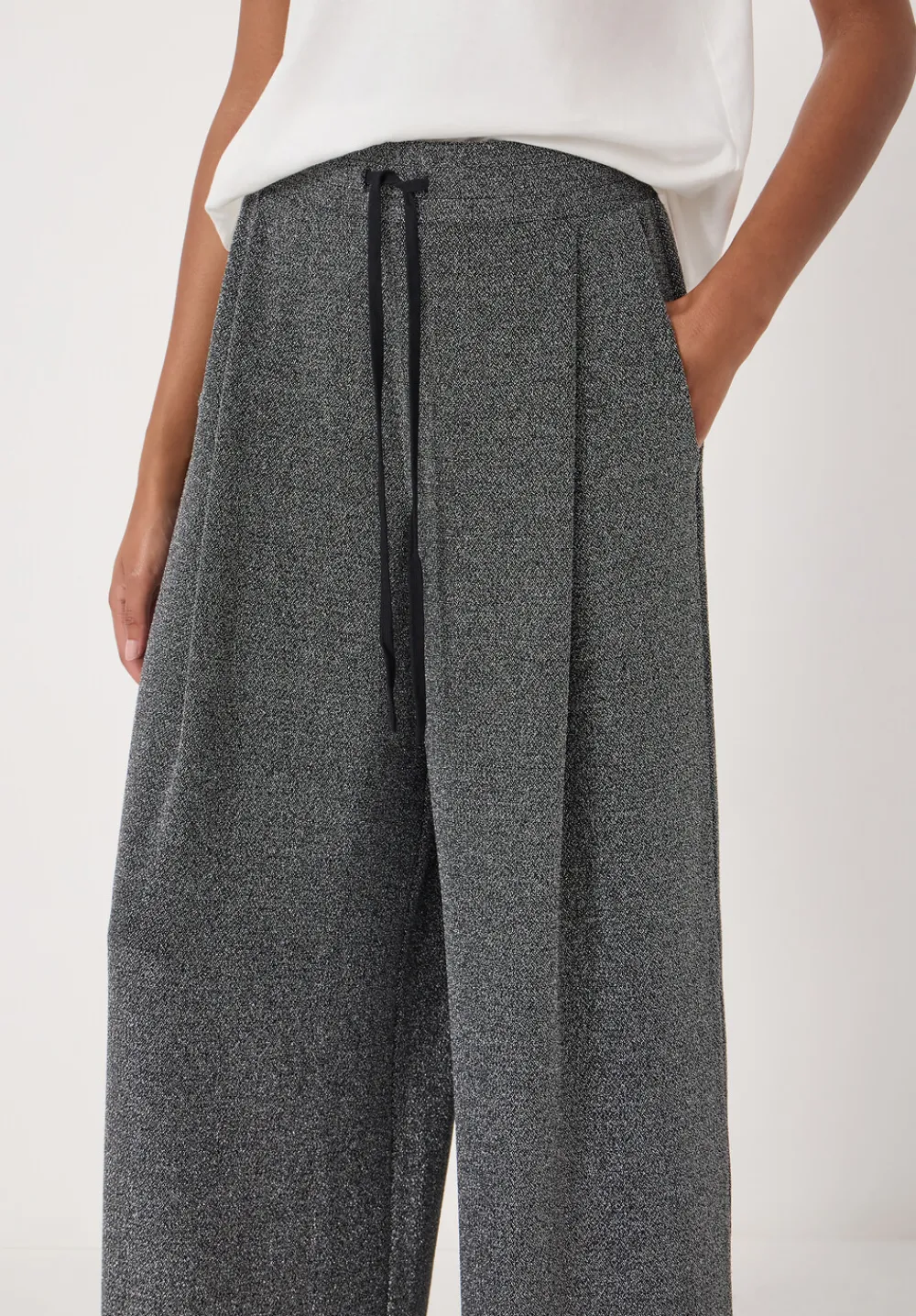 hush Joggers & Leggings|Trousers|Taylor Metallic Wide Leg Trouser Silver Metallic